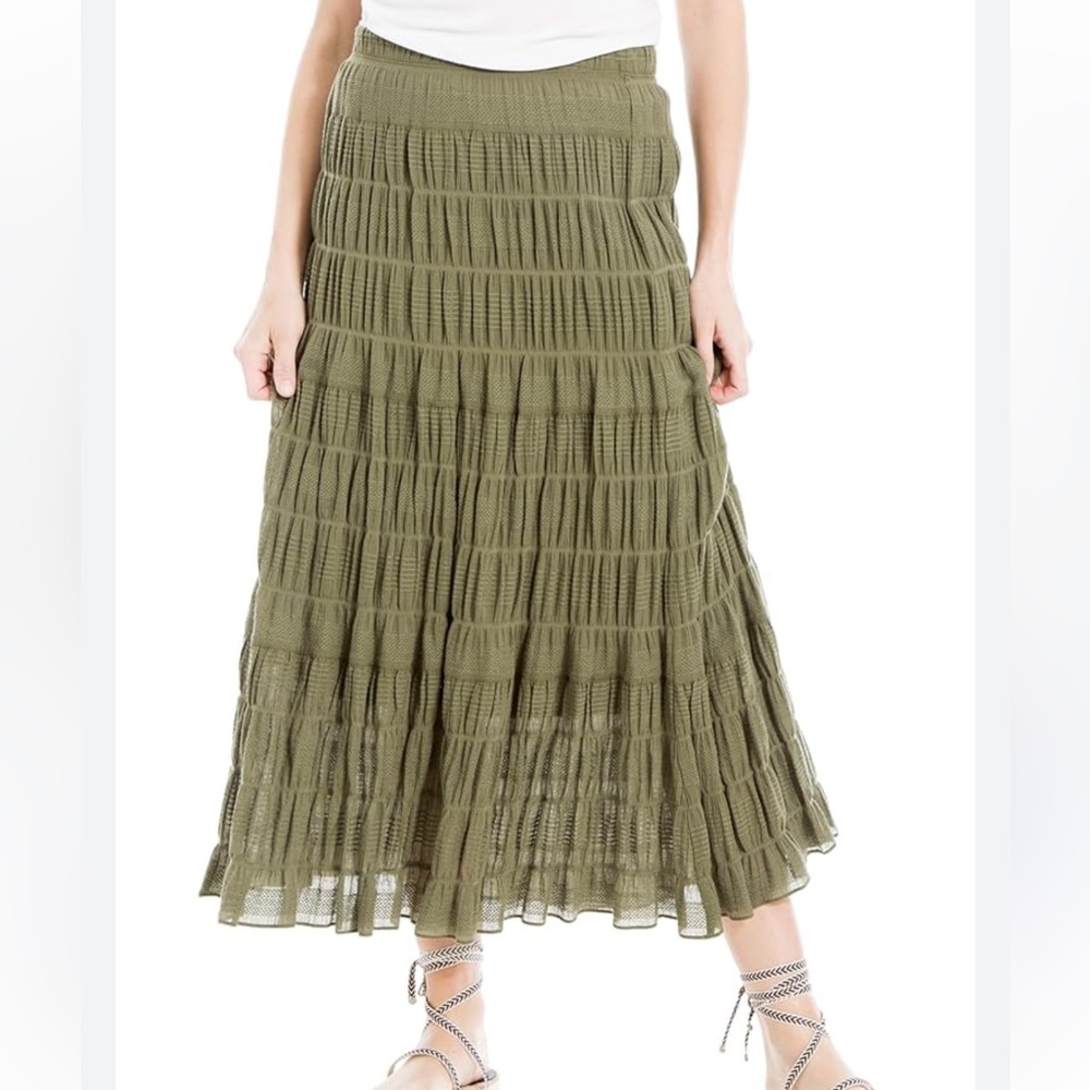 Olive Green Tiered Maxi Skirt